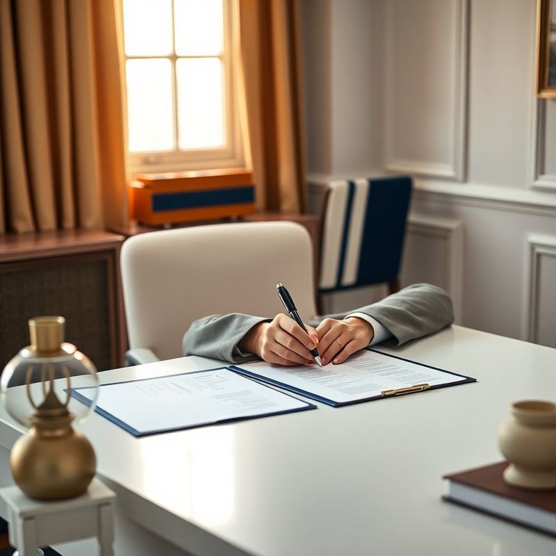 Profesionál podpisujúci podnikateľské dokumenty pri minimalistickom stole